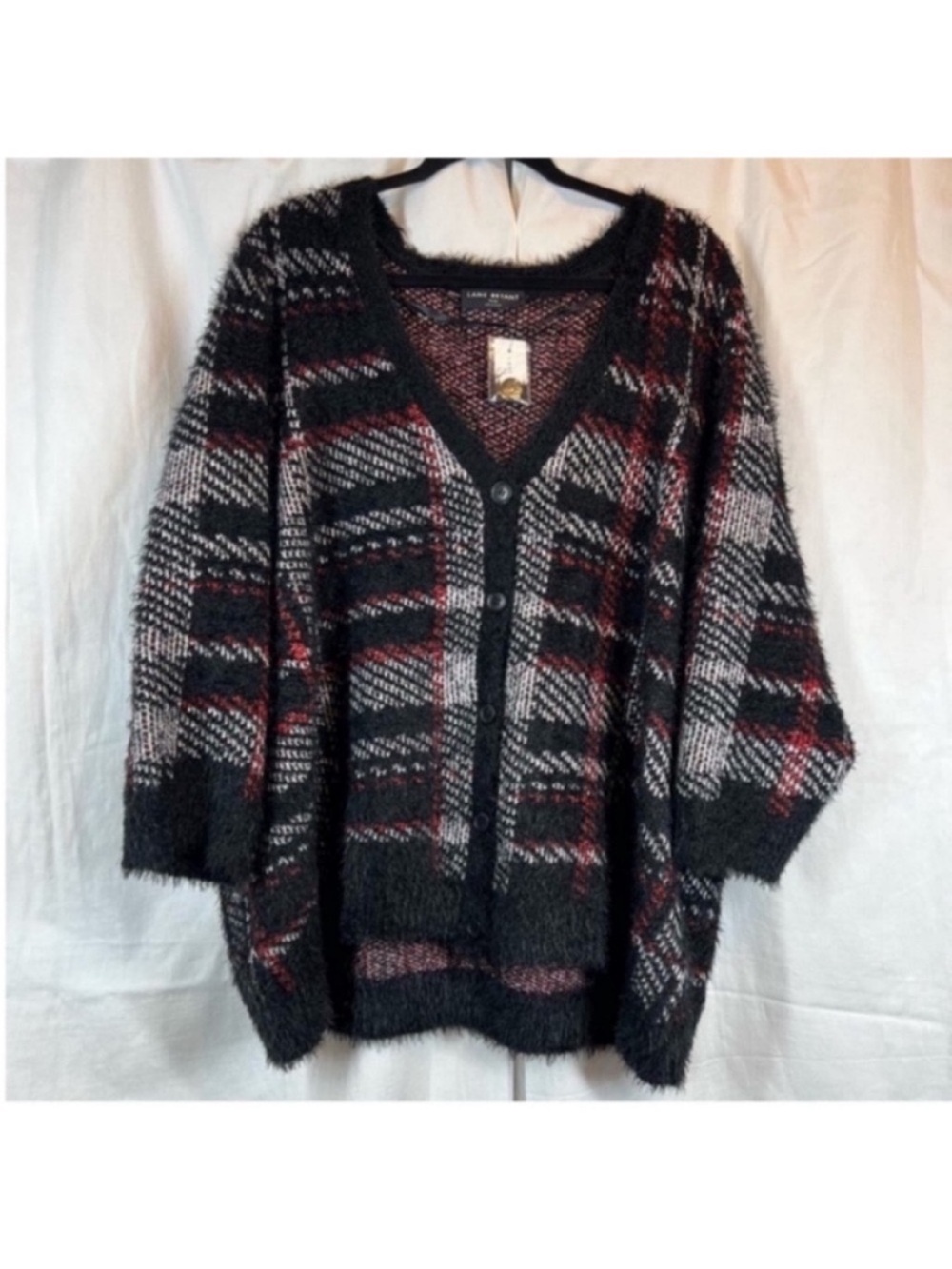 Lane Bryant textured sweater knit button front plaid cardigan Sweater